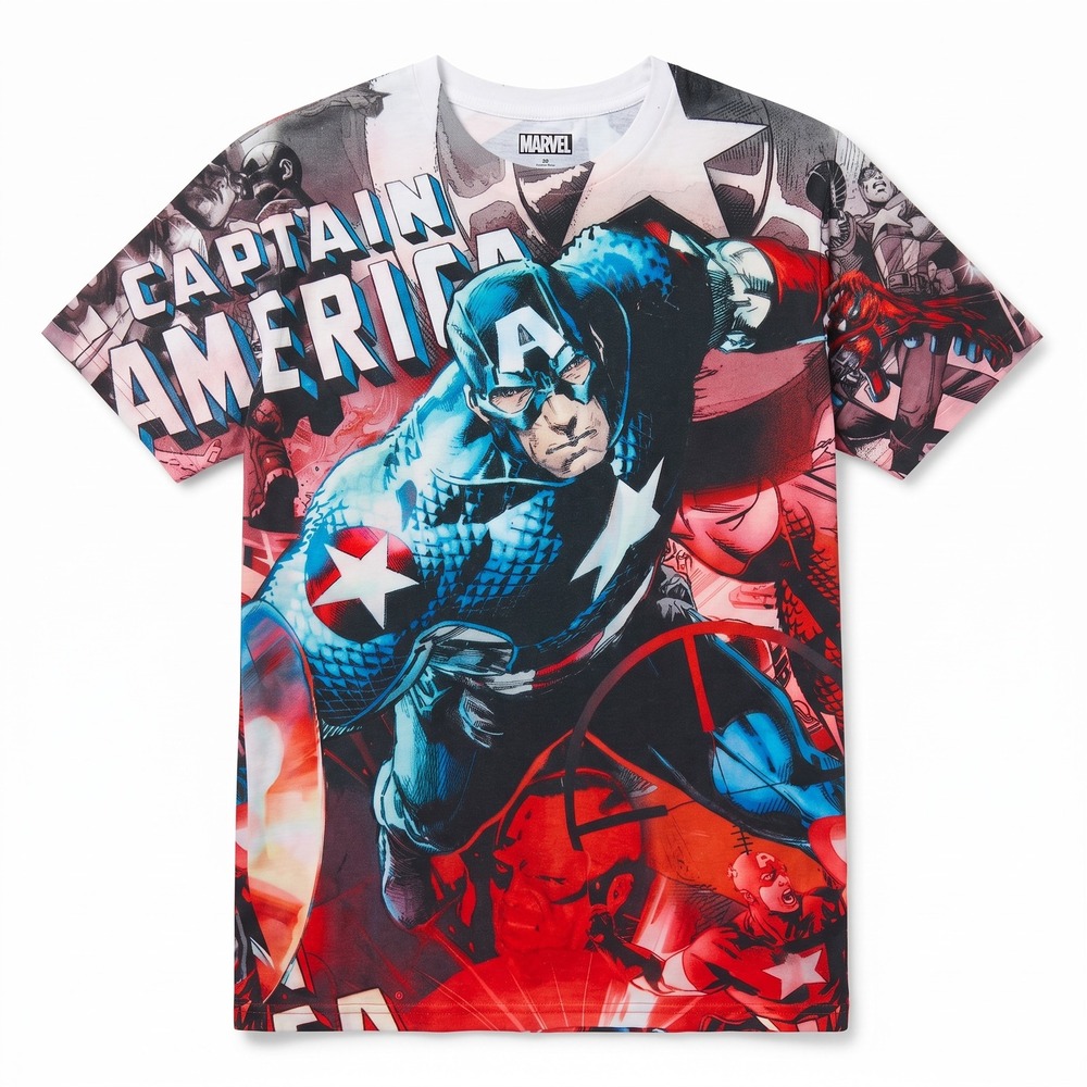 Marvel Captain America T-Shirt Mens Medium Multicolor Excellent All Over Print